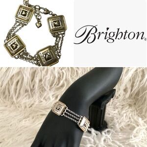 VTG Brighton 2-Tone Silver Gold Square Link Bracelet Live Love Dream ~ Retired!!